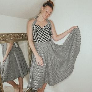 50's Style Gingham Swing Dress Large